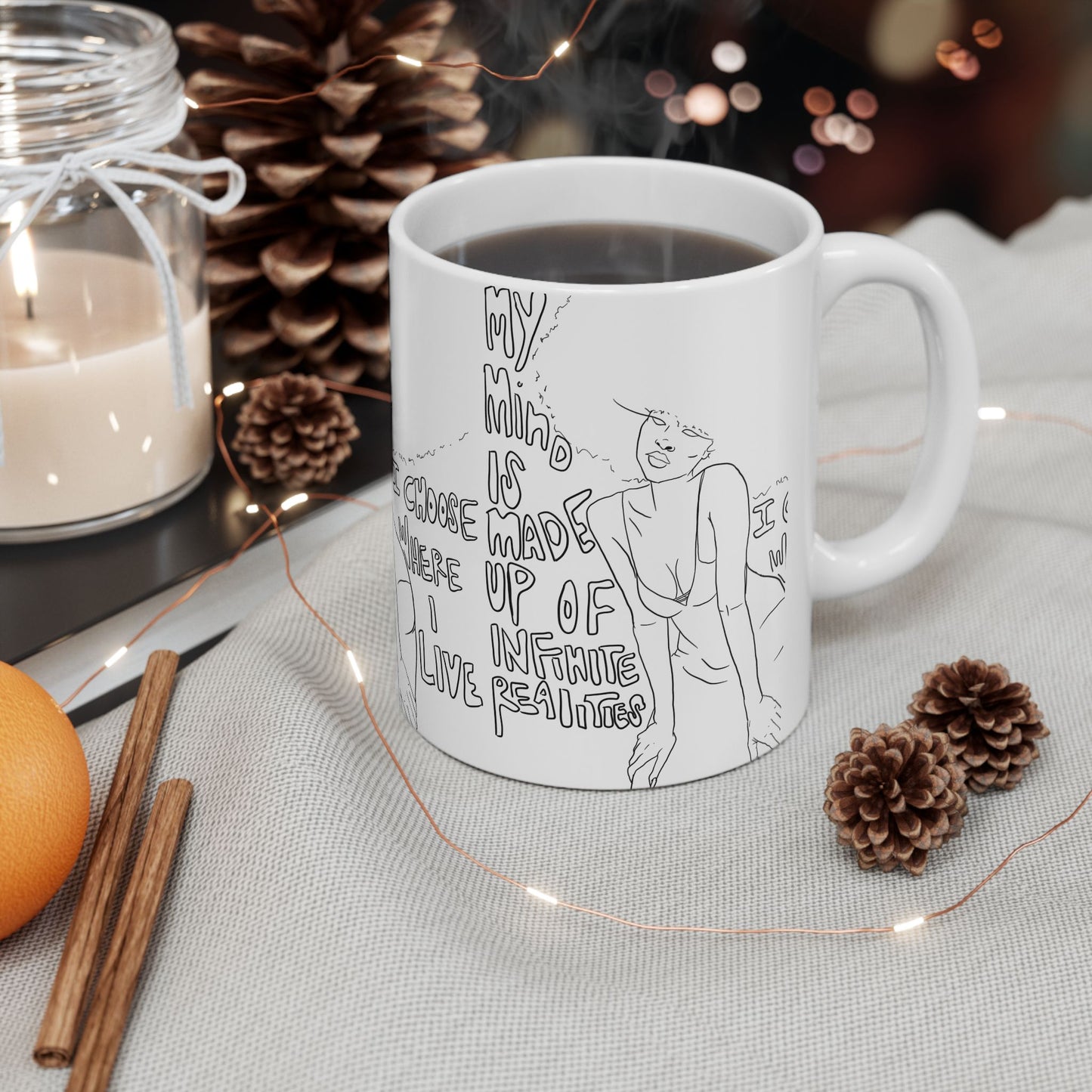 Ceramic Mug — Minimal Line Art Woman with Quote: “I choose where I live”
