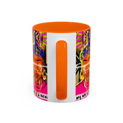 Coffee Mug — "My Life Is a Ritual" Neon Buddha Art Mug