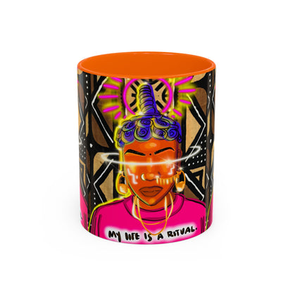 Coffee Mug — "My Life Is a Ritual" Neon Buddha Art Mug