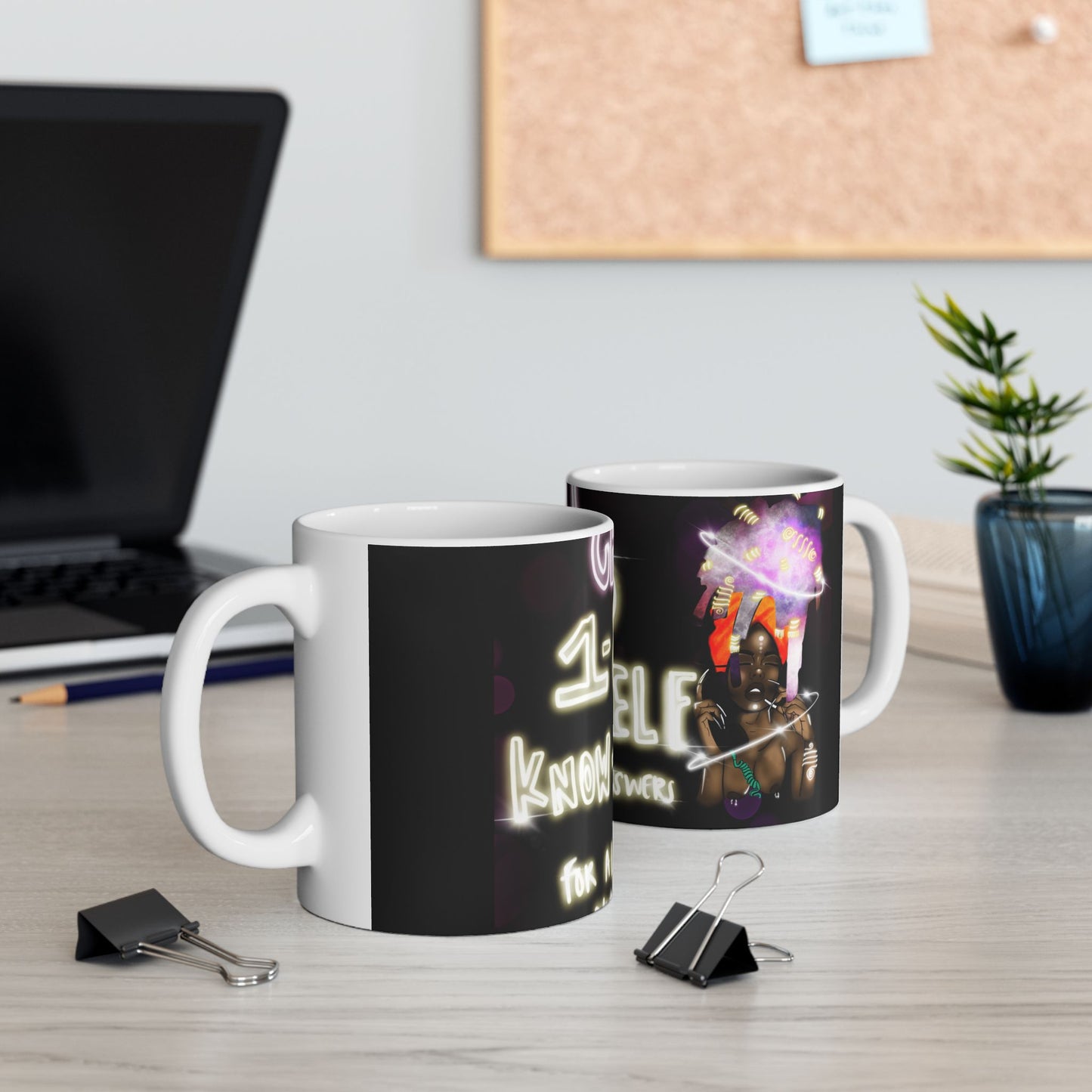 Call 1-800-kNow-Yoself Neon Psychic Ceramic Mug (11oz/15oz)