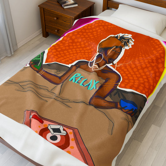 Plush Blanket — "Relax" Cozy Afrocentric Velveteen Throw